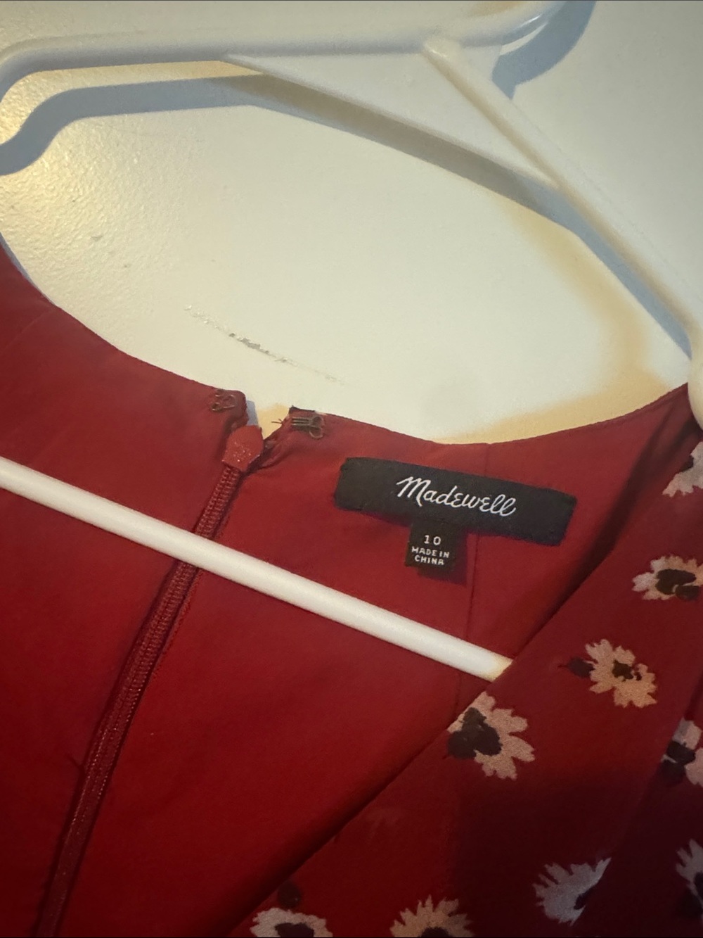 Madewell Wrap-Front Mini Dress sheer sleeves red Floral Size 10 cottagecore - Picture 5 of 6